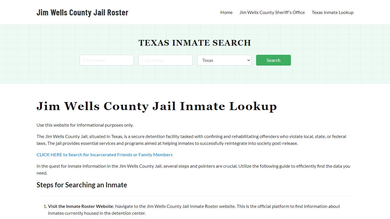 Jim Wells County Jail Roster Lookup, TX, Inmate Search